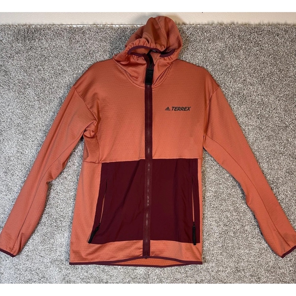 Adidas Terrex Tech Flooce Light Hooded Hiking‎ Jacket Size M Orange Sweatshirt